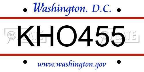 KHO455 District Of Columbia License Plate