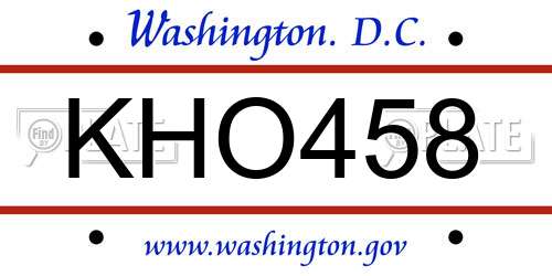 KHO458 District Of Columbia License Plate