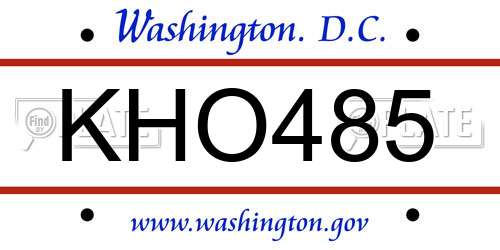 KHO485 District Of Columbia License Plate
