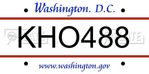 KHO488 District Of Columbia License Plate