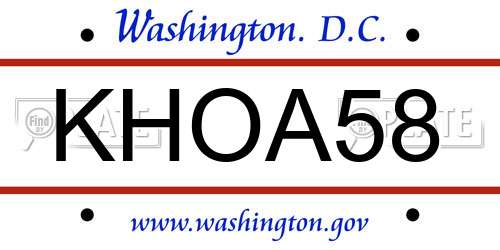 KHOA58 District Of Columbia License Plate
