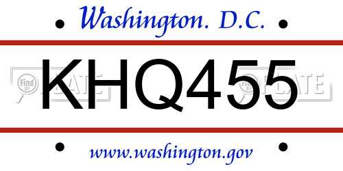 KHQ455 District Of Columbia License Plate