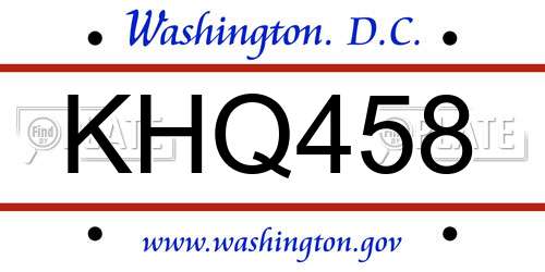 KHQ458 District Of Columbia License Plate
