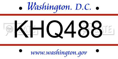KHQ488 District Of Columbia License Plate