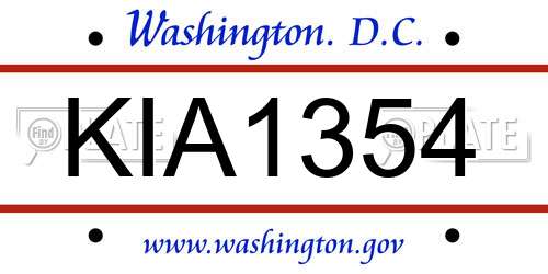 KIA1354 District Of Columbia License Plate