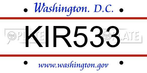 KIR533 District Of Columbia License Plate