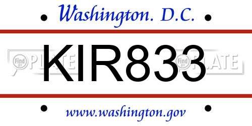 KIR833 District Of Columbia License Plate