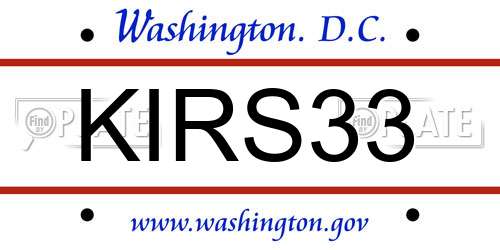 KIRS33 District Of Columbia License Plate