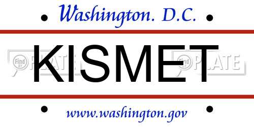 KISMET District Of Columbia License Plate
