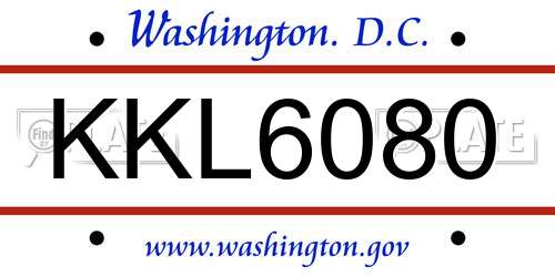 KKL6080 District Of Columbia License Plate