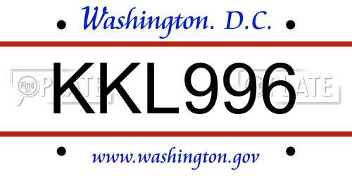 KKL996 District Of Columbia License Plate
