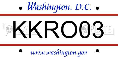 KKRO03 District Of Columbia License Plate