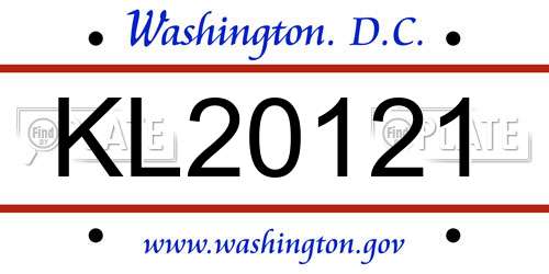 KL20121 District Of Columbia License Plate