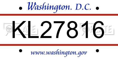 KL27816 District Of Columbia License Plate