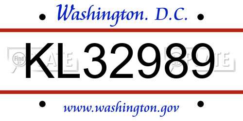 KL32989 District Of Columbia License Plate