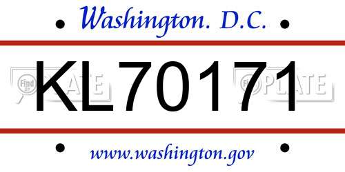 KL70171 District Of Columbia License Plate
