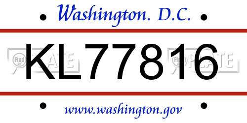 KL77816 District Of Columbia License Plate
