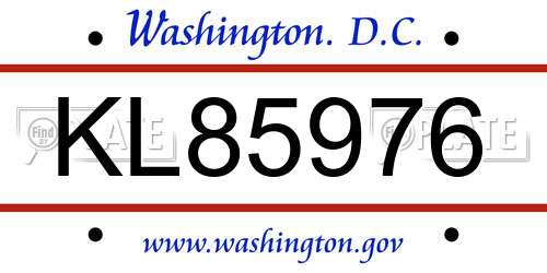 KL85976 District Of Columbia License Plate