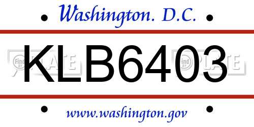 KLB6403 District Of Columbia License Plate