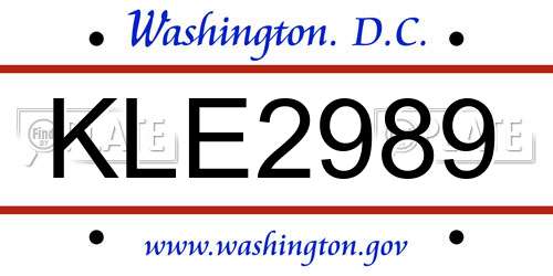 KLE2989 District Of Columbia License Plate