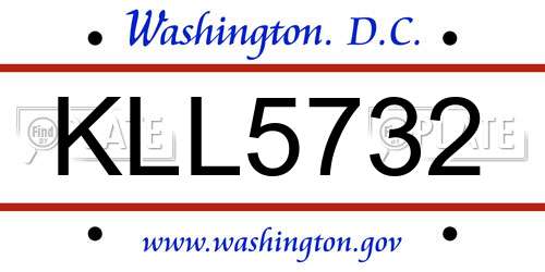 KLL5732 District Of Columbia License Plate