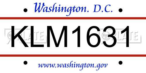 KLM1631 District Of Columbia License Plate