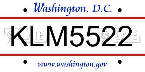KLM5522 District Of Columbia License Plate