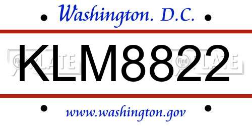 KLM8822 District Of Columbia License Plate