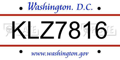 KLZ7816 District Of Columbia License Plate