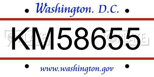 KM58655 District Of Columbia License Plate