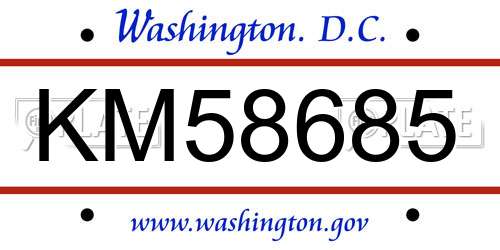 KM58685 District Of Columbia License Plate