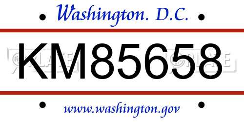 KM85658 District Of Columbia License Plate
