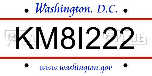 KM8I222 District Of Columbia License Plate