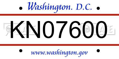 KN07600 District Of Columbia License Plate