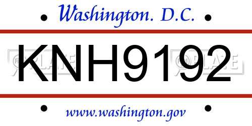 KNH9192 District Of Columbia License Plate