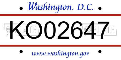 KO02647 District Of Columbia License Plate