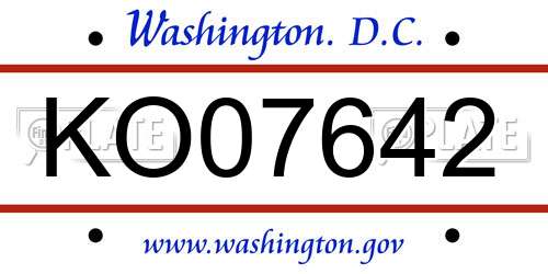 KO07642 District Of Columbia License Plate