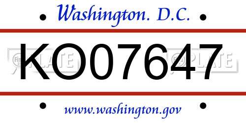 KO07647 District Of Columbia License Plate