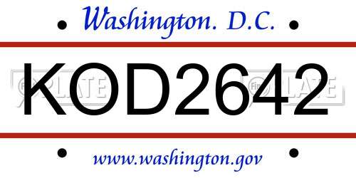 KOD2642 District Of Columbia License Plate