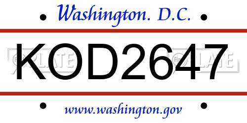KOD2647 District Of Columbia License Plate