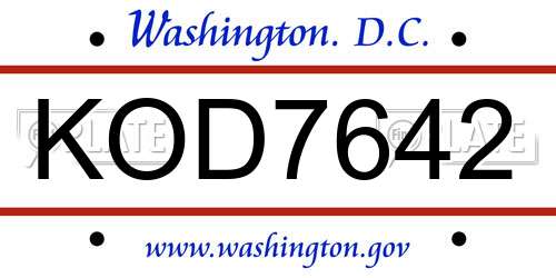 KOD7642 District Of Columbia License Plate