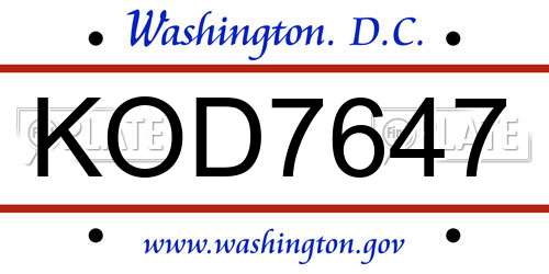 KOD7647 District Of Columbia License Plate