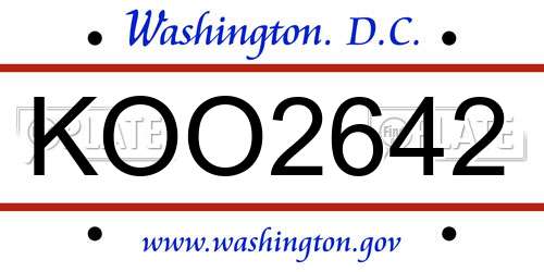 KOO2642 District Of Columbia License Plate