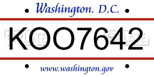 KOO7642 District Of Columbia License Plate