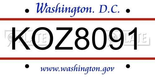 KOZ8091 District Of Columbia License Plate