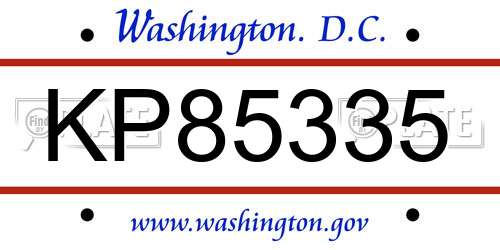 KP85335 District Of Columbia License Plate