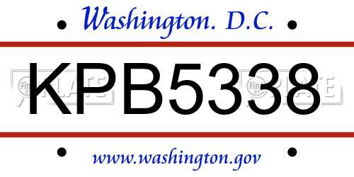 KPB5338 District Of Columbia License Plate