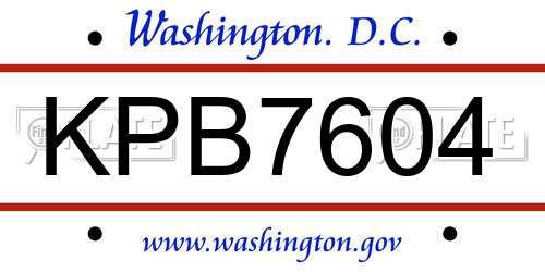 KPB7604 District Of Columbia License Plate
