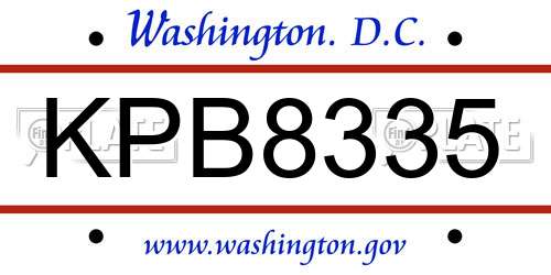 KPB8335 District Of Columbia License Plate