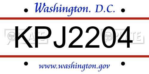 KPJ2204 District Of Columbia License Plate